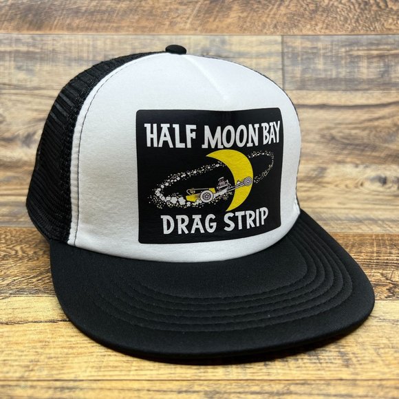Half Moon Bay Drag Strip Mens Trucker Hat Black Snapback Vintage 1942 Racing - Picture 3 of 7